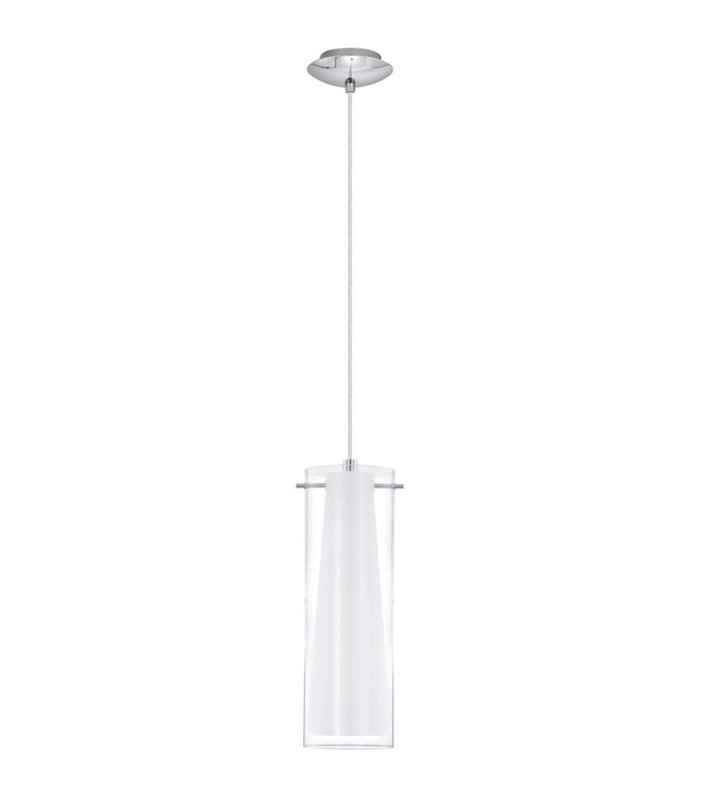 Lampa wisząca Pinto pojedyncza z podwójnym szklanym kloszem wewnątrz biały zewnętrzny bezbarwny