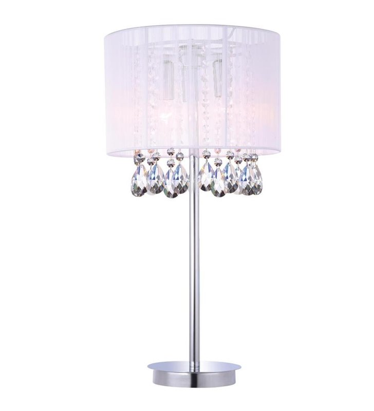 Lampa stołowa Essence biały abażur z kryształami podstawa chrom do salonu sypialni jadalni na komodę stolik nocny