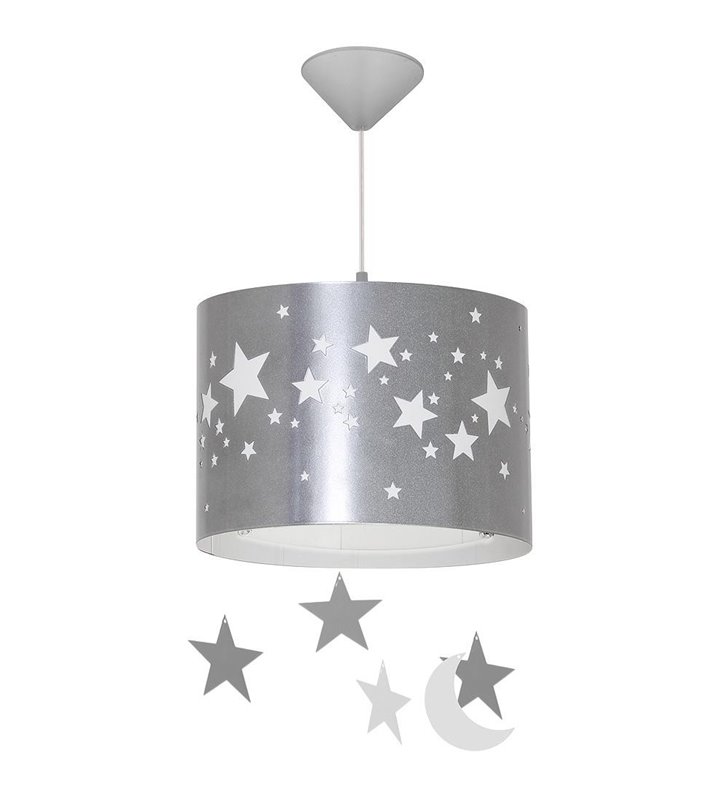 Lampa wisząca Gwiazdy srebrna z białymi gwiazdkami dla dzieci