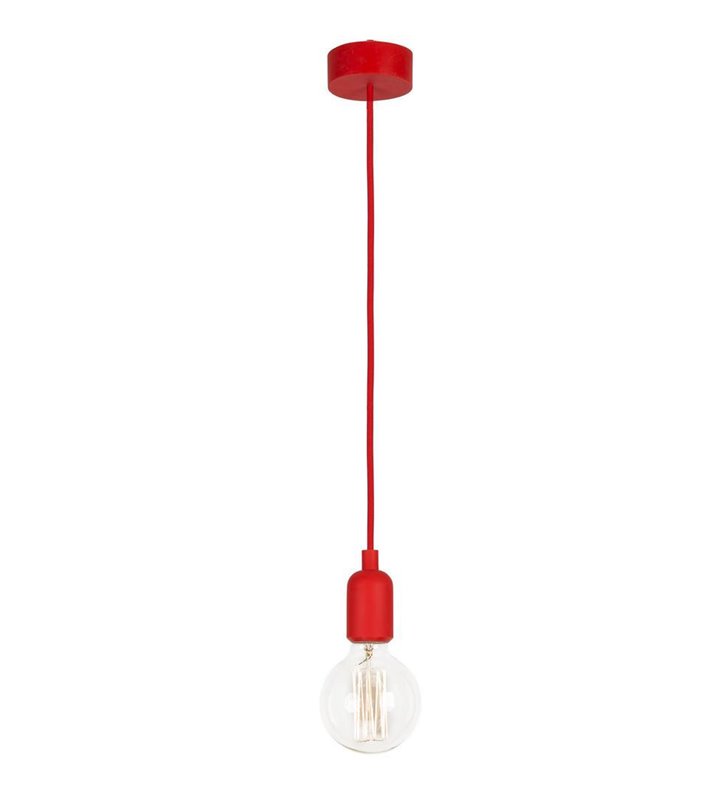 Lampa wisząca Silicone czerwony przewód w oplocie do żarówki - DOSTĘPNA OD RĘKI