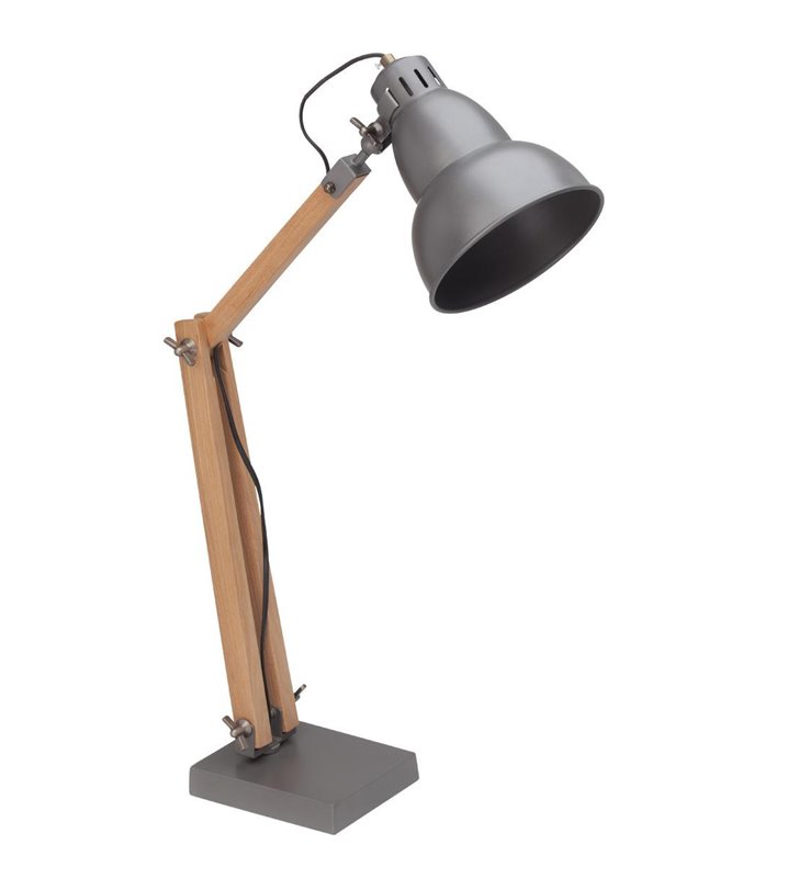 Lampa stołowa biurkowa Edward styl loftowy drewniana podstawa z metalowym kloszem - DOSTĘPNA OD RĘKI