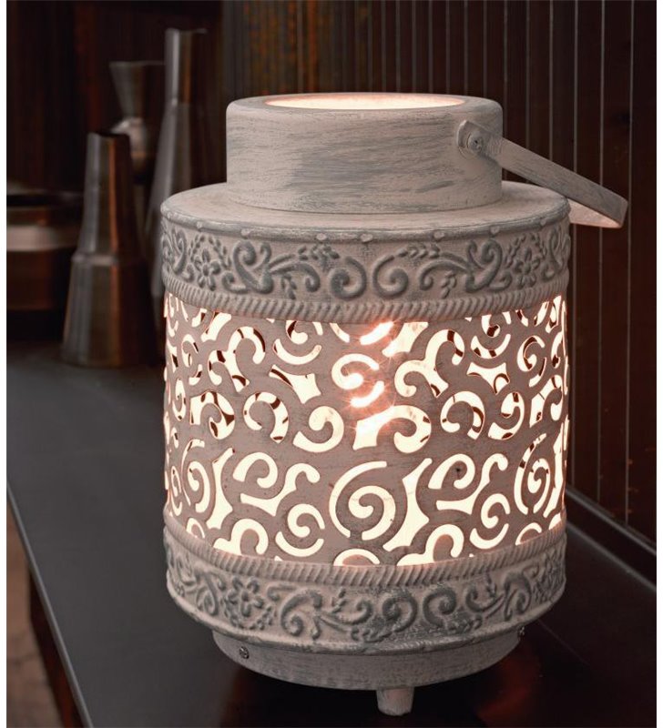 Lampa stołowa Talbot lampion w stylu vintage szara