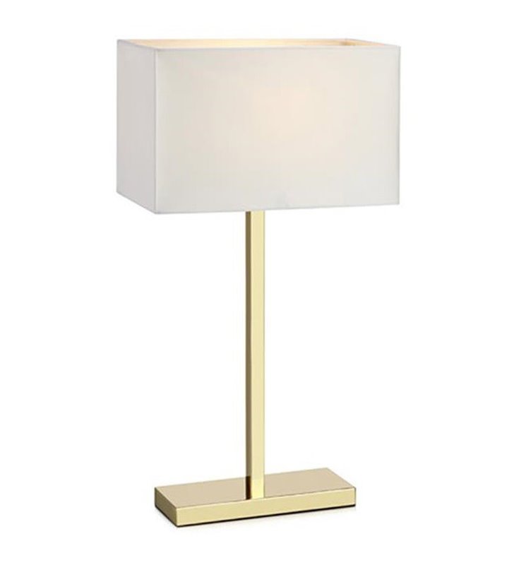 Lampa stołowa Savoy w kolorze mosiądzu z prostokątnym białym abażurem z gniazdem USB do salonu sypialni na komodę stolik nocny