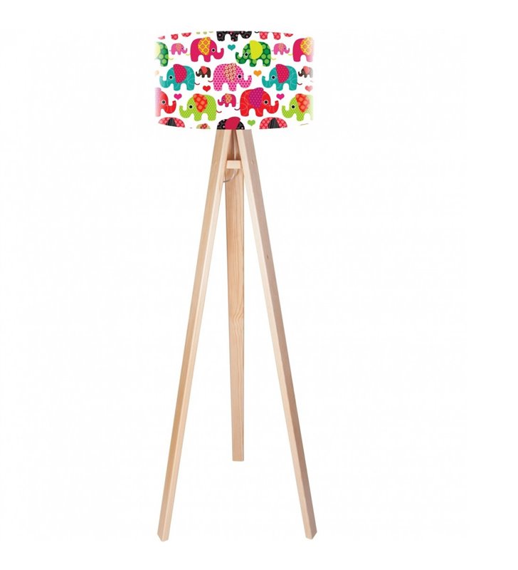 Szczęśliwy Słonik dziecięca lampa stojąca na 3 nogach abażur z kolorowym nadrukiem