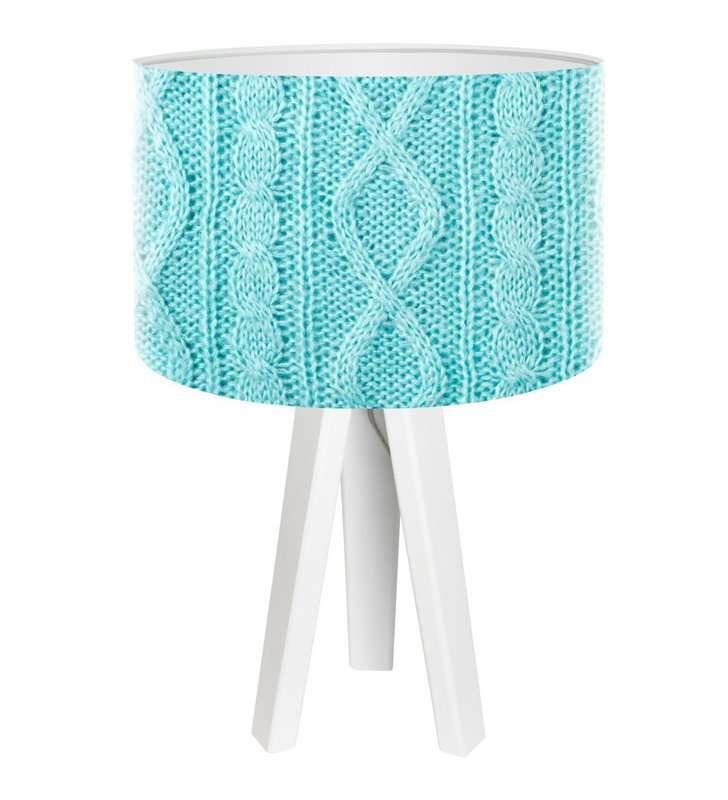Lampa stołowa Błękitny Sweterek niebieski abażur biała drewniana podstawa