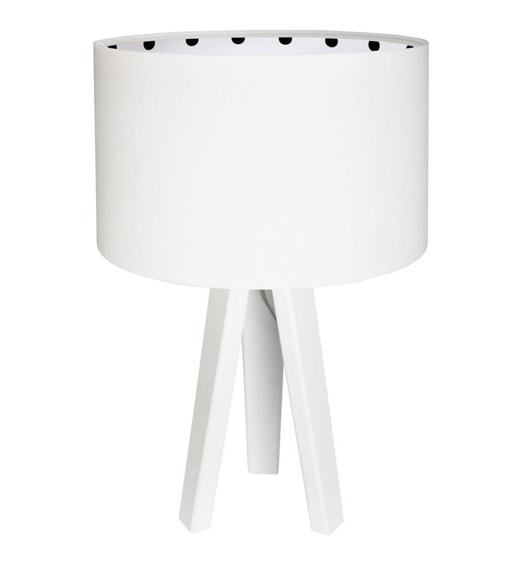 Lampka stołowa Calineczka biała z czarnymi kropkami wewnątrz welurowego abażura idealna np. do pokoju dziecka