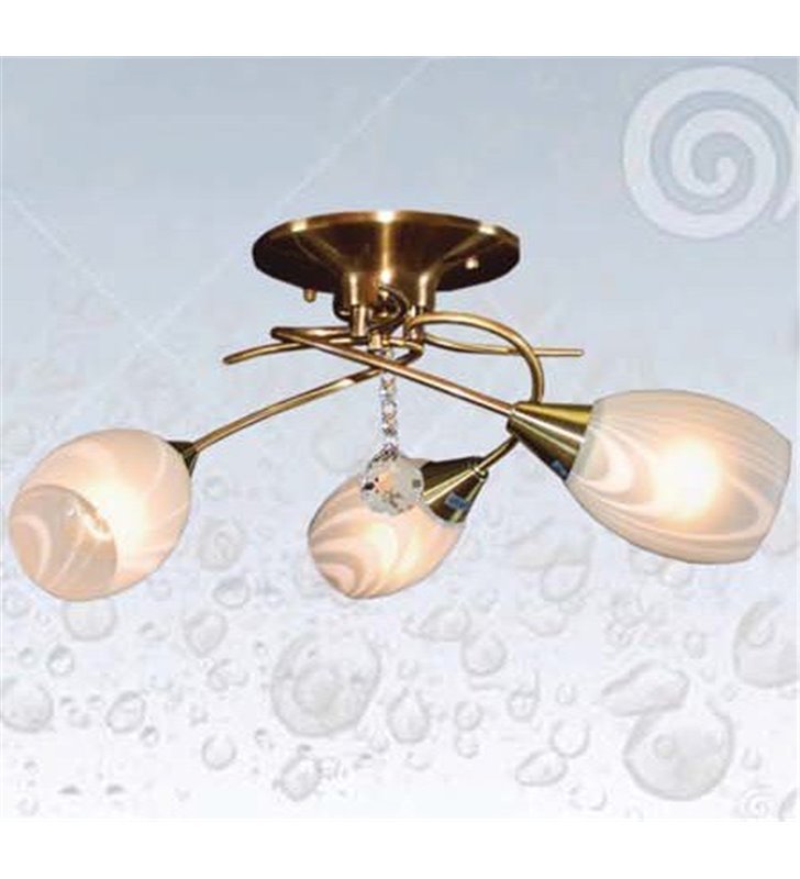 Lampa sufitowa Antic potrójna mosiądz antyczny szklane klosze