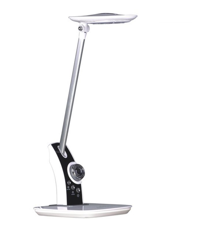 Basco nowoczesna lampka na biurko biało srebrna ze ściemniaczem port USB włącznik na lampce zmiana barwy światła