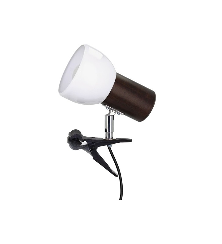 Lampa mocowana na klips Svenda Clips ciemne drewno biały metalowy klosz włącznik na kablu