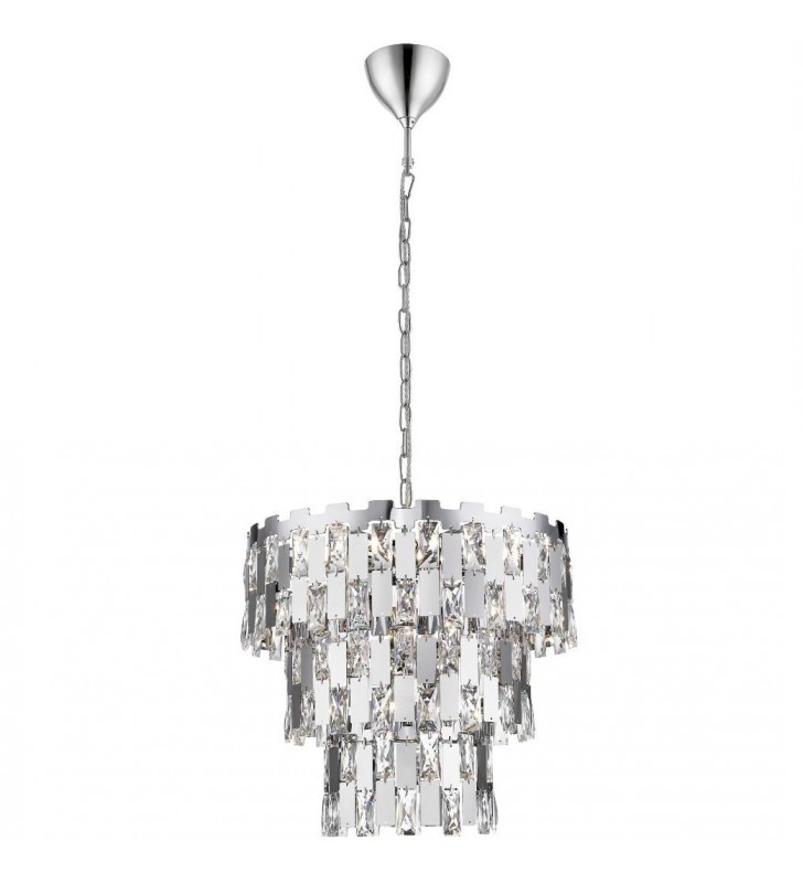 39cm lampa wisząca z kryształami Anzio metal chrom styl glamour do salonu sypialni jadalni