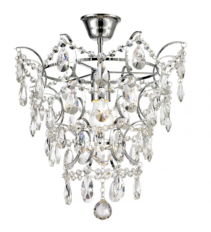 Kryształowa lampa sufitowa z bezbarwnymi kryształami wykończenie chrom glamour