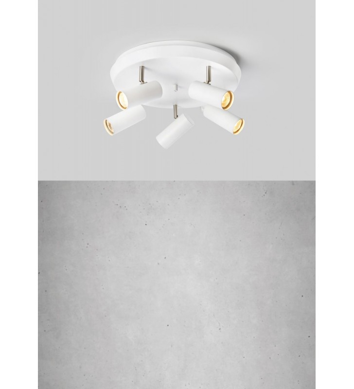 Biała okrągła lampa sufitowa Torino 5 ruchomych kloszy nowoczesna np. do pokoju nastolatki