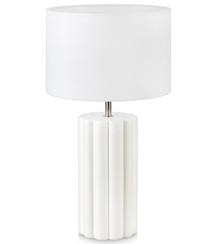 Biała lampa stołowa z abażurem Column podstawa ceramiczna