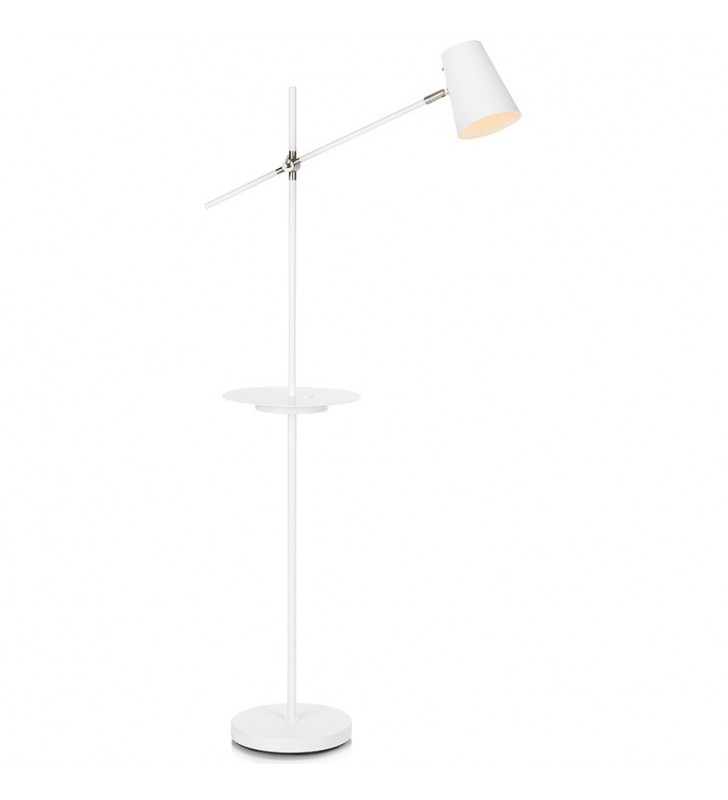 Biała lampa stojąca z USB Linear stolik np. na telefon regulacja włącznik na kloszu