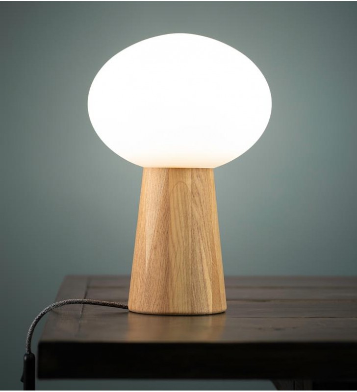Lampa stołowa nocna na drewnianej dębowej podstawie Pater