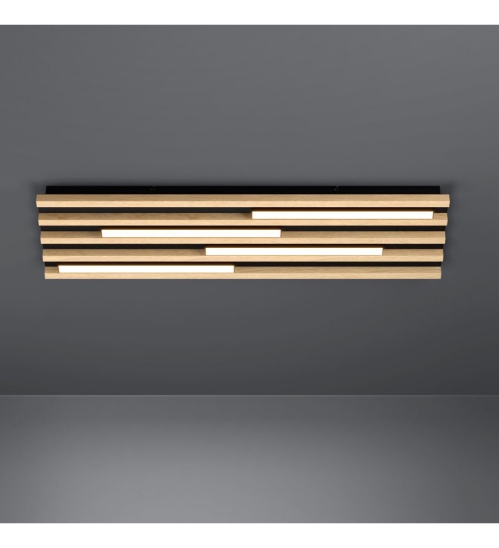 Drewniany nowoczesny prostokątny plafon Marreira LED 78x22cm do salonu sypialni na przedpokój
